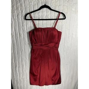 WHBM red mini cocktail Removable Straps party dress satin pleated sleeveless 4